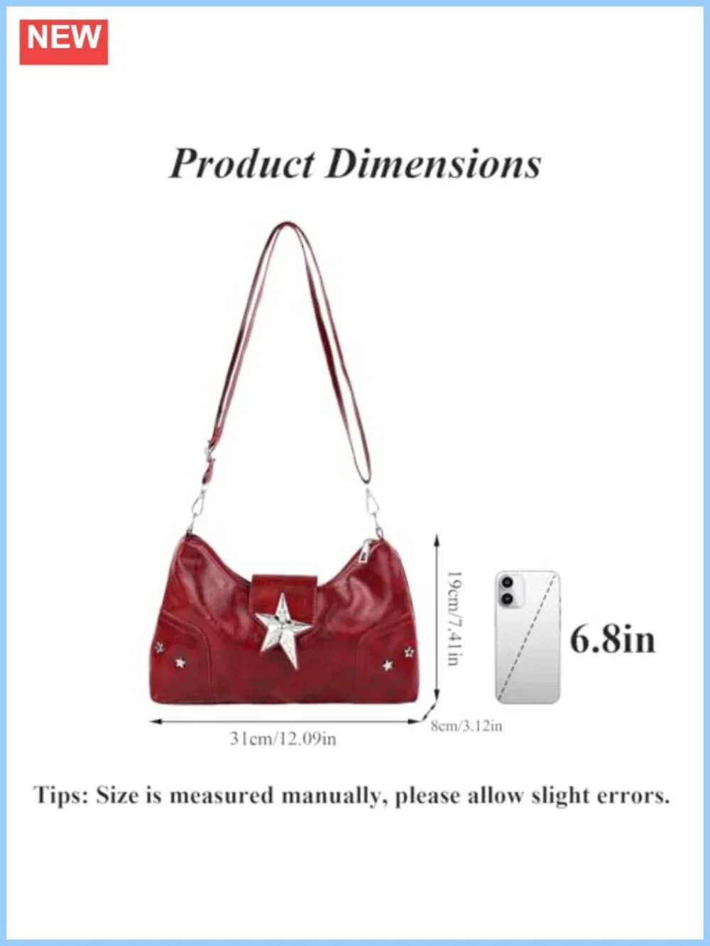 PU Leather Crossbody Hobo Bag Adjustable Strap Snap Star Closure Women's Purse